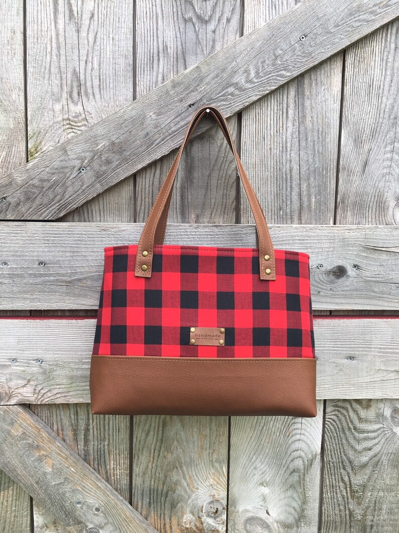 red and black plaid handbag