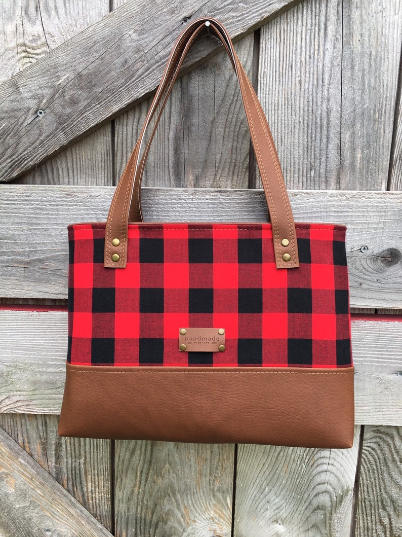 Buffalo Plaid Red & Black Hand Bag faux leather Tote Purse | Etsy