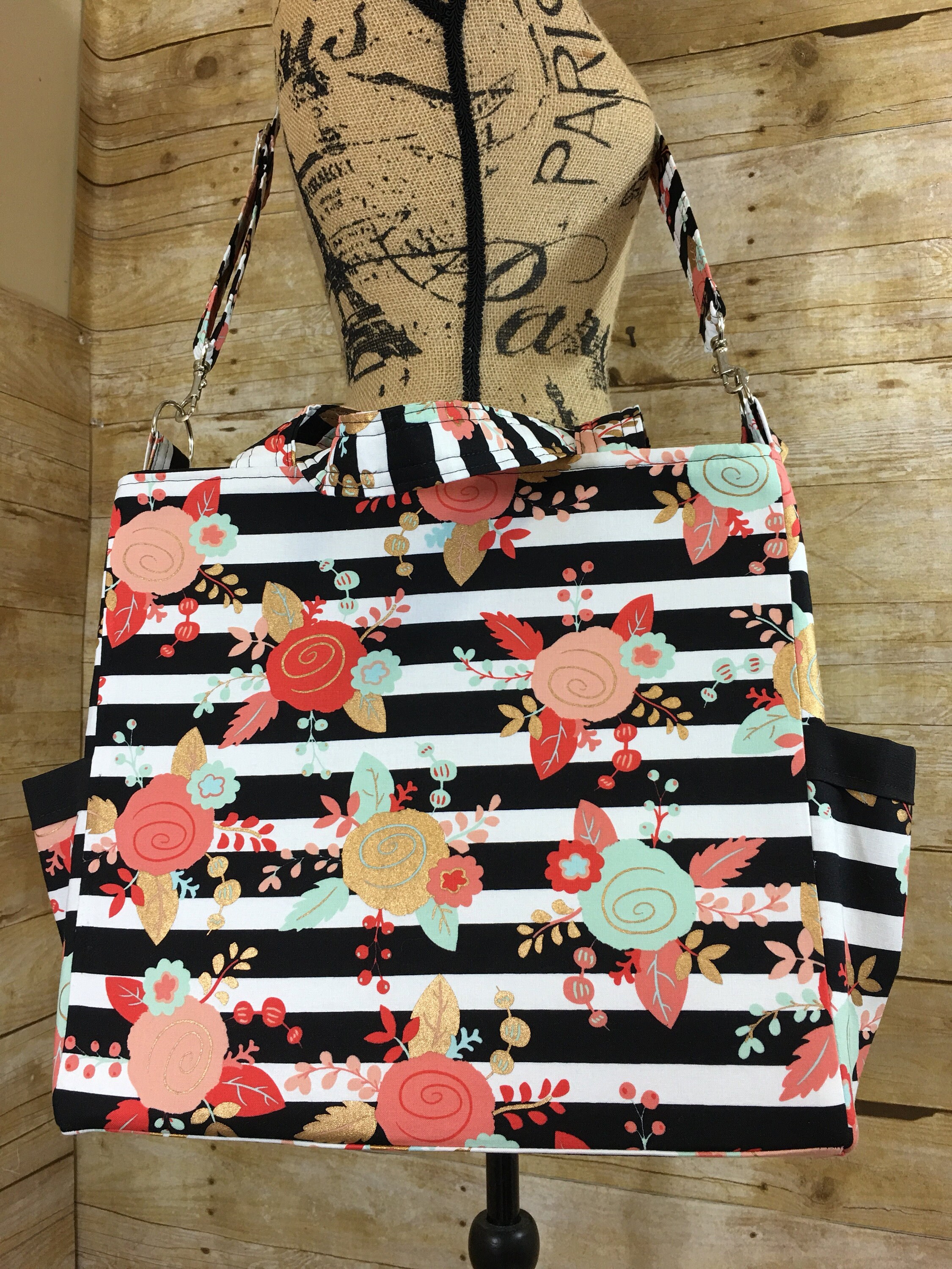 Diaper Bag tote zipperd FlowersRose Gold and Black and Etsy