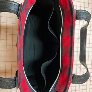 Buffalo Plaid Red & Black Hand Bag, black faux leather, Tote, Purse, laptop bag, Lumberjack, woodland, xmas gift. image 6