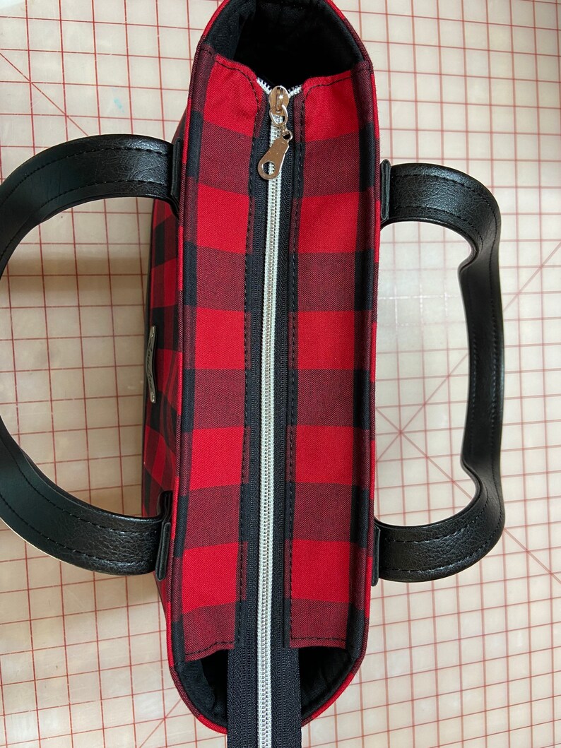 Buffalo Plaid Red & Black Hand Bag, black faux leather, Tote, Purse, laptop bag, Lumberjack, woodland, xmas gift. image 8