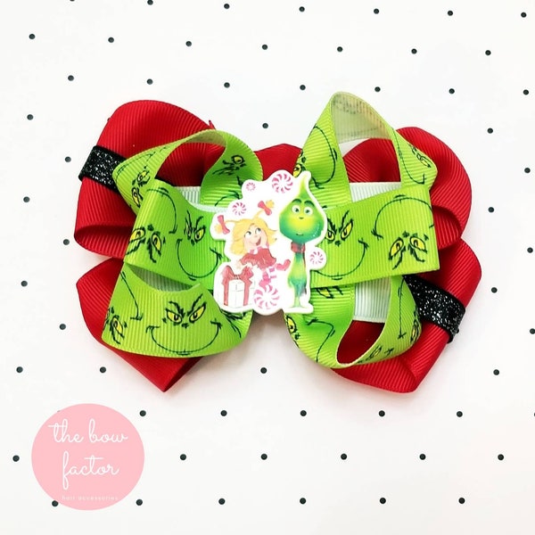 Mean one and Cindy hair bow, boutique bow,  ribbon bow, girl birthday, Christmas