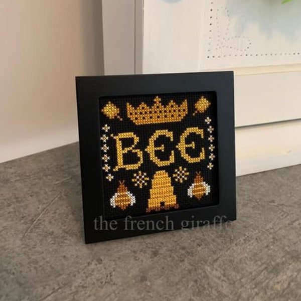 4x4 Queen Bee Cross Stitch Pattern Instant Download PDF Bee Hive Crossstitch