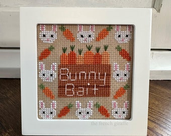 4x4 Bunny Bait Crossstitch Pattern Instant Download PDF Cross Stitch Easter Rabbit Carrots Spring