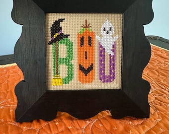Spooky Halloween Cross Stitch Pattern: Ghost, Pumpkin, Witch (PDF Download 4x4in Design)