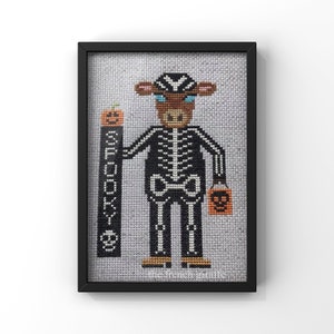Caroline the Guernsey Cow Skeleton Halloween Crossstitch Pattern Instant Download PDF October Cross Stitch
