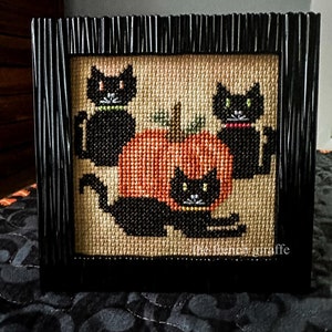 4x4 Three Cats and a Pumpkin Cross stitch PDF instant download  Crossstitch Pattern Halloween