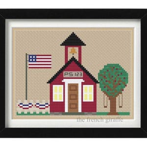 Little Red Schoolhouse Crossstitch Pattern Instant Download PDF Cross Stitch School House
