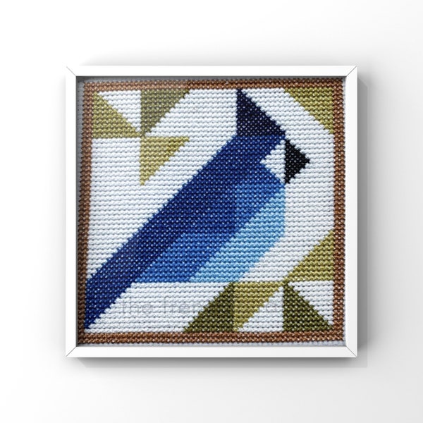 Blue Jay Barn Quilt  Crossstitch Pattern Instant Download PDF. Cross stitch Birds