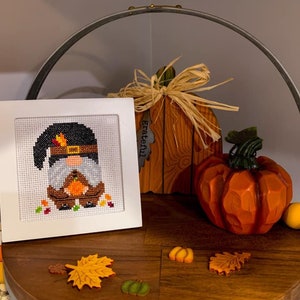 Pilgrim Gnome Crossstitch Thanksgiving  4x4 Autumn Cross Stitch Pattern Instant Download PDF  Cross Stitch