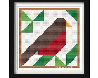 Robin Barn Quilt bird Crossstitch Pattern Instant Download cross stitch PDF Birds