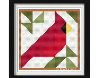 Cardinal Barn Quilt bird Crossstitch Pattern Instant Download PDF Cross Stitch Bird