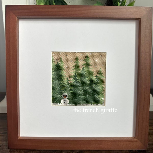 Cross Stitch 4x4 Winter in the Forest Snowman Crossstitch Pattern Instant Download PDF