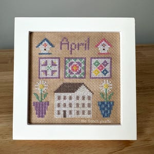 April Monthly Saltbox Prim House Crossstitch Pattern Instant Download PDF Cross Stitch Spring