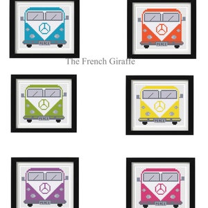 VW Bus Cross Stitch Pattern Instant Download PDF Crossstitch Boho Hippie Peace