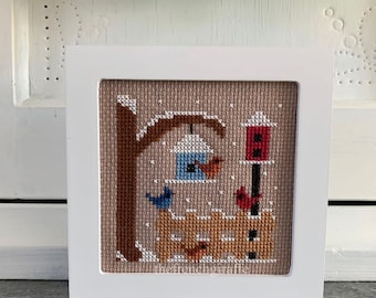 Winter Friends Cross Stitch Pattern: Cardinal, Blue Jay, Birdhouse (PDF)