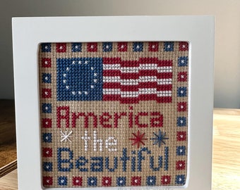 4x4  America the Beautiful Original 13 Colonies Flag Fireworks Crossstitch 4th of July Patriotic Cross Stitch Pattern Instant Download PDF