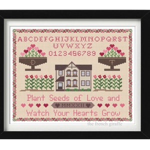 Love Grows Floral Sampler Cross Stitch Instant Download Crossstitch Hearts Farmhouse Prim