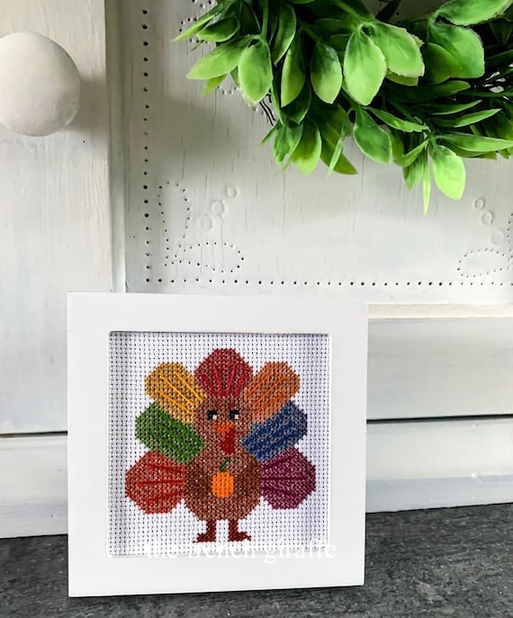 4x4 Cross stitch Thanksgiving Turkey holding a pumpkin Crossstitch Pattern  Instant Download PDF