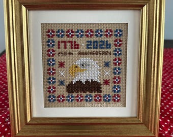 Patriotic Eagle Semi Quincentennial Cross Stitch Pattern: America 250th Anniversary (PDF Download 4x4in