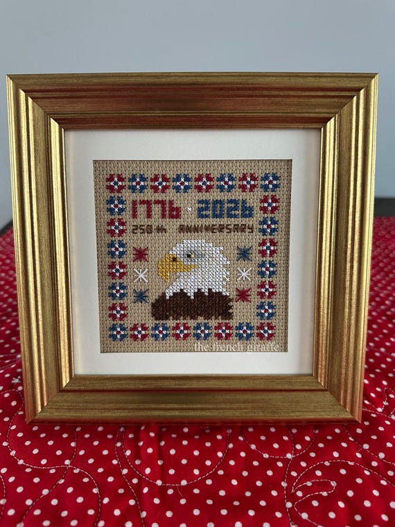 Patriotic Eagle Semi Quincentennial Cross Stitch Pattern: America 250th Anniversary (PDF Download 4x4in