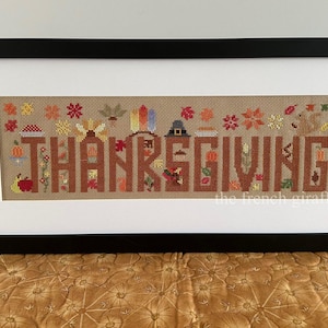 Thanksgiving Cross Stitch Pattern: Pumpkin, Squirrel, Sunflower (Digital Download)
