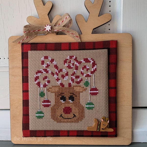 4x4 Candy Cane Reindeer, Cross Stitch Instant Download PDF Christmas Crossstitch ornaments tier tray