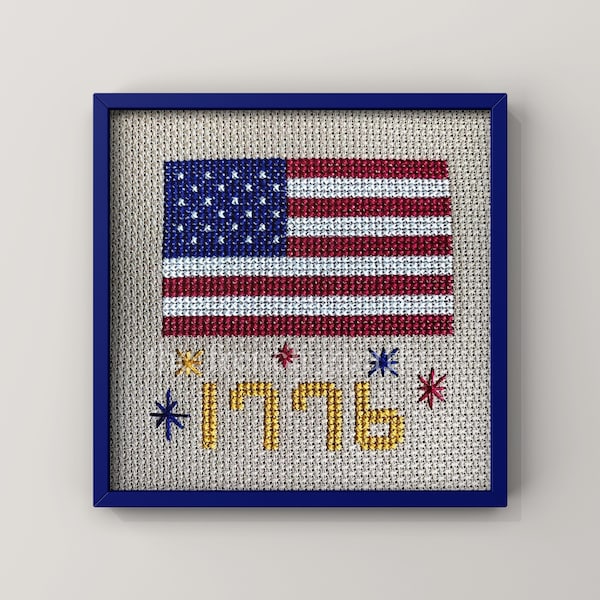 4x4 Cross Stitch 1776 American Flag Fireworks Crossstitch 4th of July Patriotic Pattern Instant Download PDF