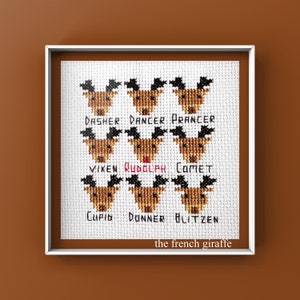 4x4 Cross stitch Reindeer and Rudolph  Sampler Christmas Crossstitch Pattern  Instant Download PDF