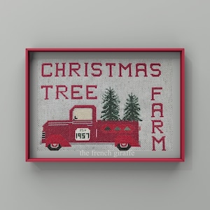 Christmas Tree Farm Cross Stitch Pattern Instant Download PDF Crosstitch  large Red Truck