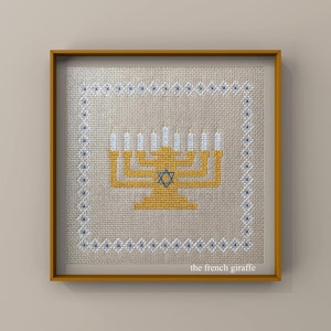 Happy Hanukkah Crossstitch Pattern Instant Download PDF Cross Stitch Jewish Menorah