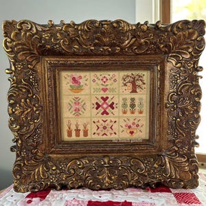 Scarlets Garden Floral Sampler Cross Stitch Instant Download Crossstitch Hearts Valentines Day