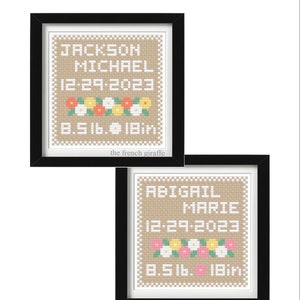 4x4 Birth Announcement personalized custom Cross Stitch, PDF Digital Instant Download Pattern Baby Crossstitch