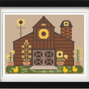 Sunflower Barn Farm thanksgiving autumn Crossstitch Pattern Instant Download cross stitch PDF