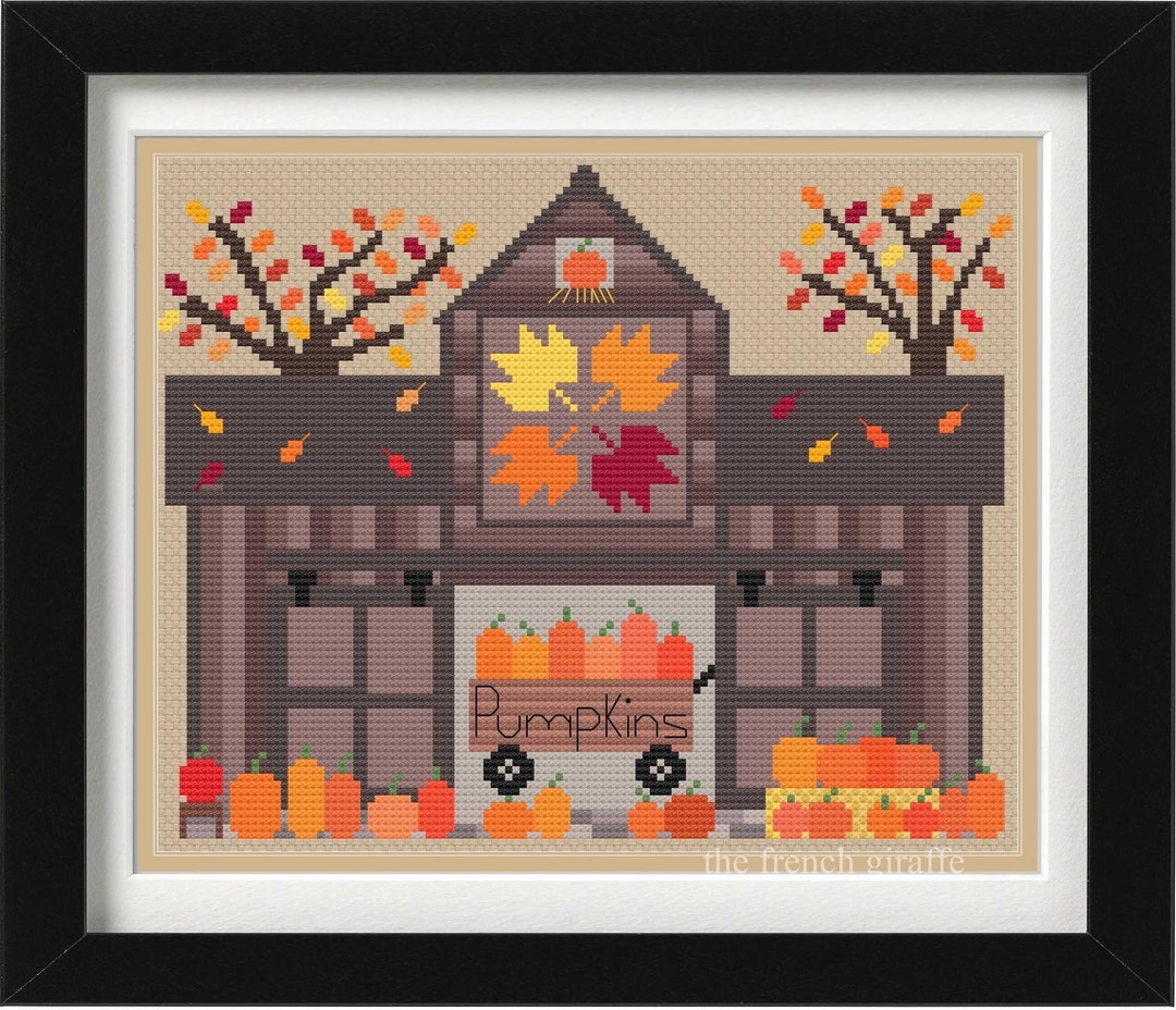 Pumpkin Harvest Barn Crossstitch Autumn Fall Halloween Cross Stitch ...