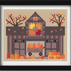 Pumpkin Harvest Barn Crossstitch Autumn Fall Halloween Cross Stitch Pattern Thanksgiving Instant Download PDF