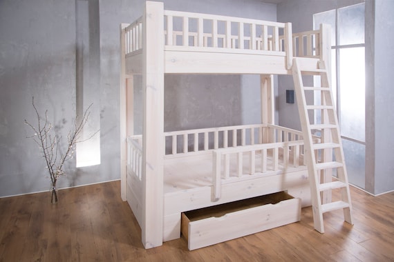 white timber bunk beds