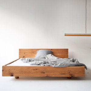 Reclaimed oak bed Lussan with backrest image 2