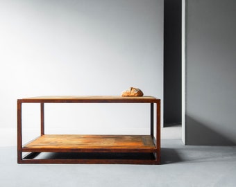 Coffee table made of timber and rusted iron Jeroen