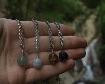 Simple Stainless Steel Necklaces | You Choose | Lava Rock | Green Aventurine | Tigers Eye | Blue Lace Agate | Gift for Her | Metaphysical |