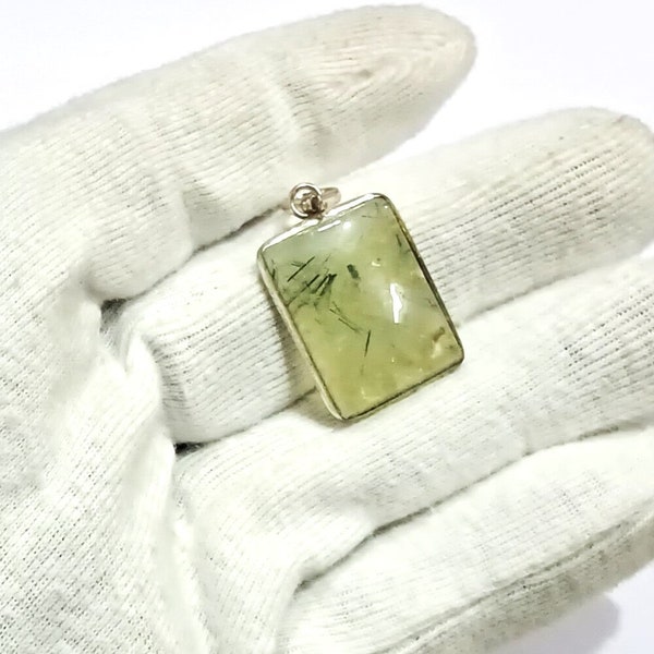 31.40 Cts -Beautiful Pendant, Handmade Pendant, Gemstone Jewelry Green Rutile Quartz Pendant For Woman , Designer Pendant Silver Pendant,