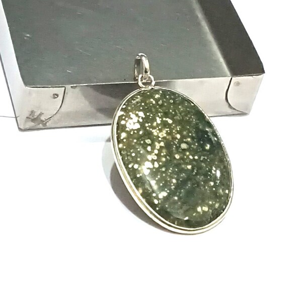 Top Quality Green Ocean Jasper Gemstone Pendant, 925 Silver Plated Pendant Jewelry, Oval Pendant, Silver Bezel Pendant Crystal Ocean Pendant