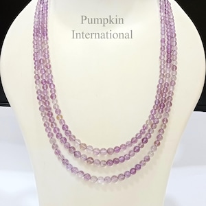 Natural Amethyst Beaded Necklace AAA+ Smooth Purple Beads 3-Strand Necklace, Gift for Her Wedding Necklace Dainty Necklace, Healing Crystal