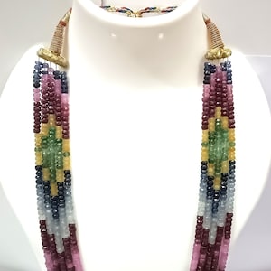 570 Cts, Precious Multi Sapphire Necklace Natural Gemstone Necklace Ruby Sapphire Emerald Gemstone Beads Rondelle Necklace Gift Ideas