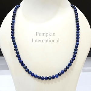 Lapis Lazuli Beaded Necklace: Dainty Gemstone, Silver Plated Brass