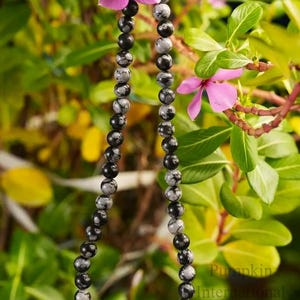 Natural Snowflake Obsidian Beaded Necklace,8 MM Smooth Round Beads Necklace, Gemstone Necklace, Adjustable, Gift For Her, Handmade- 17&quot;