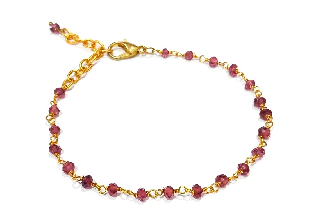Faceted Ruby Beaded Bracelet: Wire-wrapped Rosary Chain, July ...