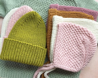 KNITTING COMBO, Pattern Baby Bonnet, Knitting Patterns, Knit Hat Pattern PDF, Knit Beanie Pattern, Easy Knitting Patterns