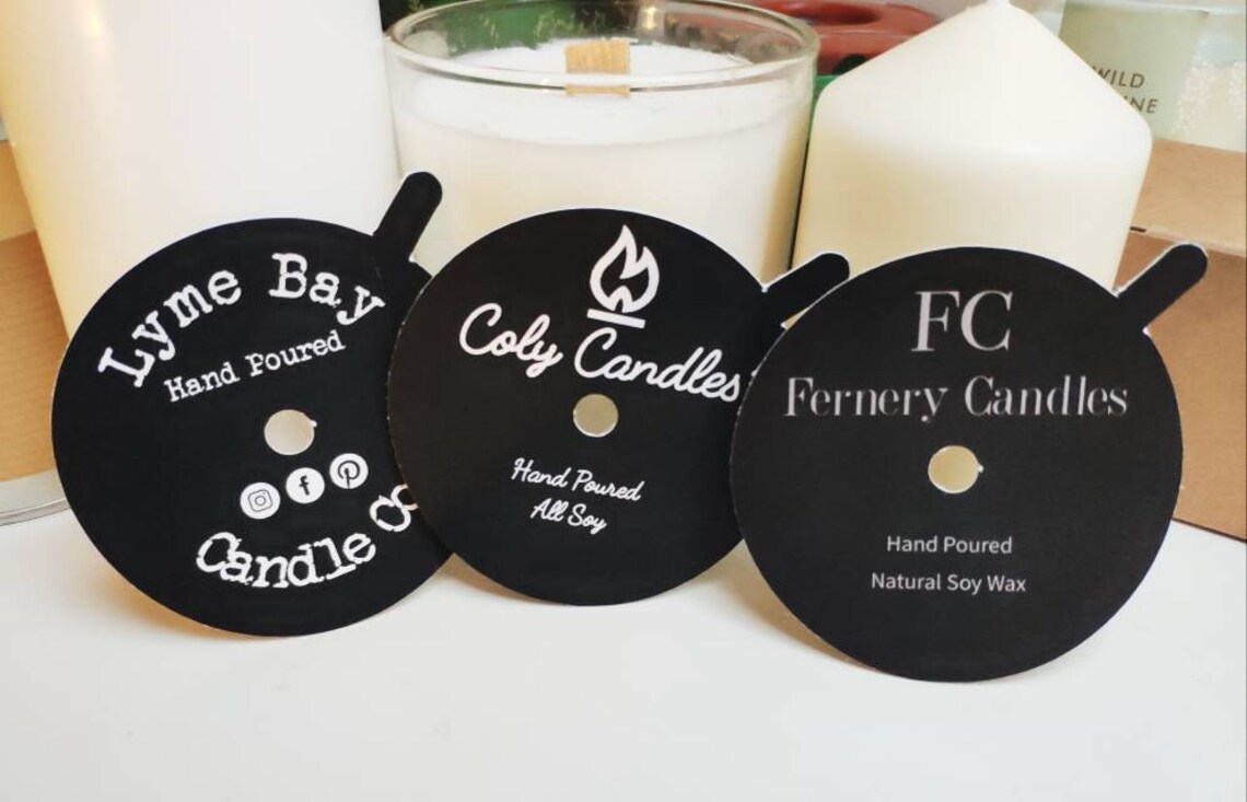 1500 x Customised White on Black Candle Dust Covers with Etsy