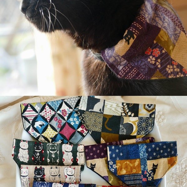 Cat Scarf, Kitten Scarf, Gift For Cat, Feline Accessory, Pet Clothing, Kitty Neckwear, Japanese Cat, Lucky Cat, Cat Outfit, Collar Bandana